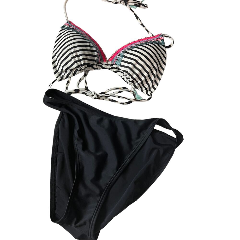 VICTORIAS SECRET+SUN STREAK Bikini Swimsuit   M/8  Boho Whimsey Embellished